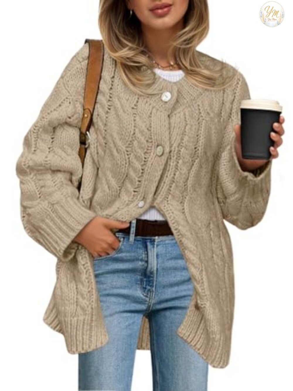 Womens Chunky Cable Knit Cardigan Sweater Dress Button Up Long Sleeve Warm Fall
